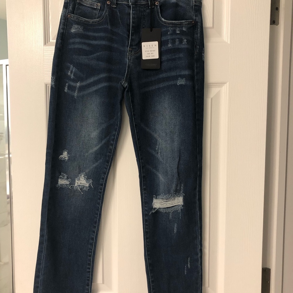 Risen Dark Wash Mid-Rise Vintage Relaxed Fit Skinny Jeans